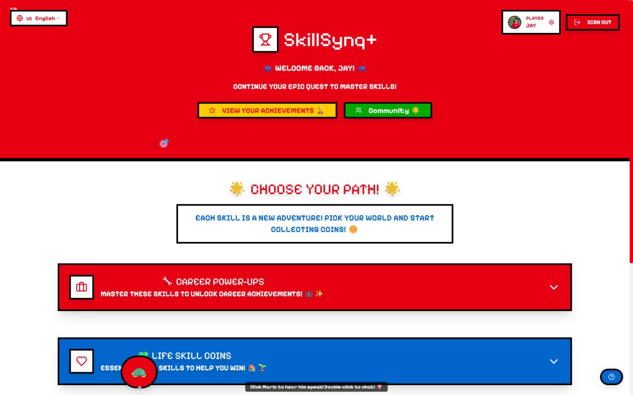 Mario Skill Synq gamified e-learning platform home page